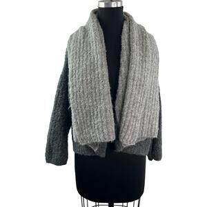 Simply Natural Gray Double Boucle Sweater Alpaca Open Front Dolman Sleeves O/S